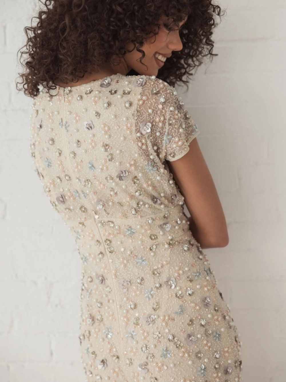 Mac Duggal 94205 Ivory Floral Embellished Mesh Fitted Column Gown Size 14 NWT - Picture 6 of 14